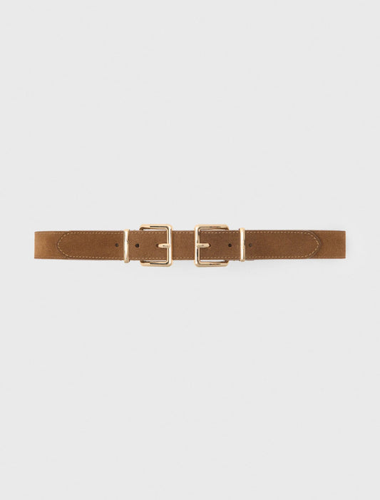 Double Buckle Suede Belt Camel