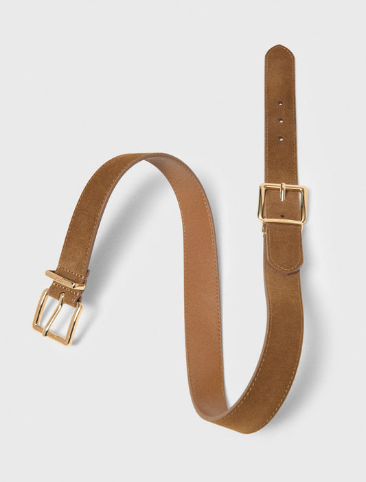Double Buckle Suede Belt Camel