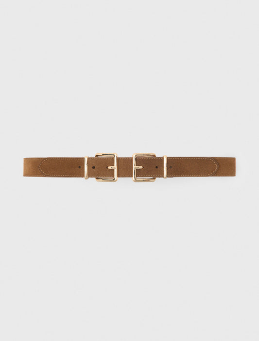 Double Buckle Suede Belt Camel