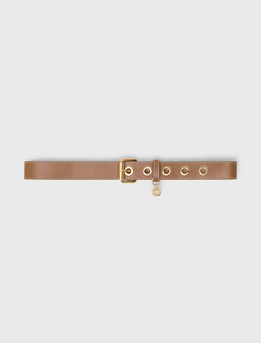 Leather belt with eyelets Moka