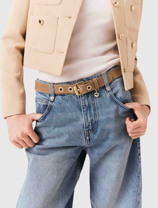 Leather belt with eyelets Moka