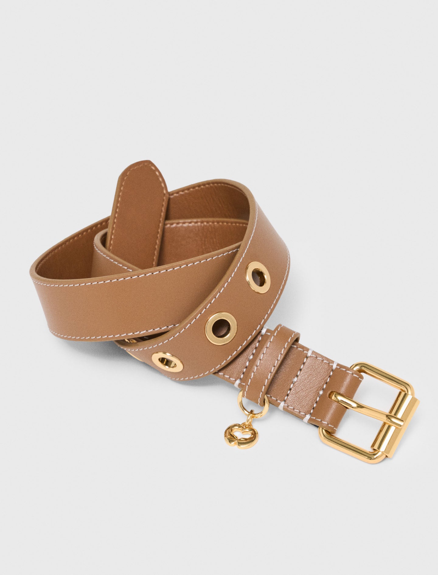 Leather belt with eyelets Moka