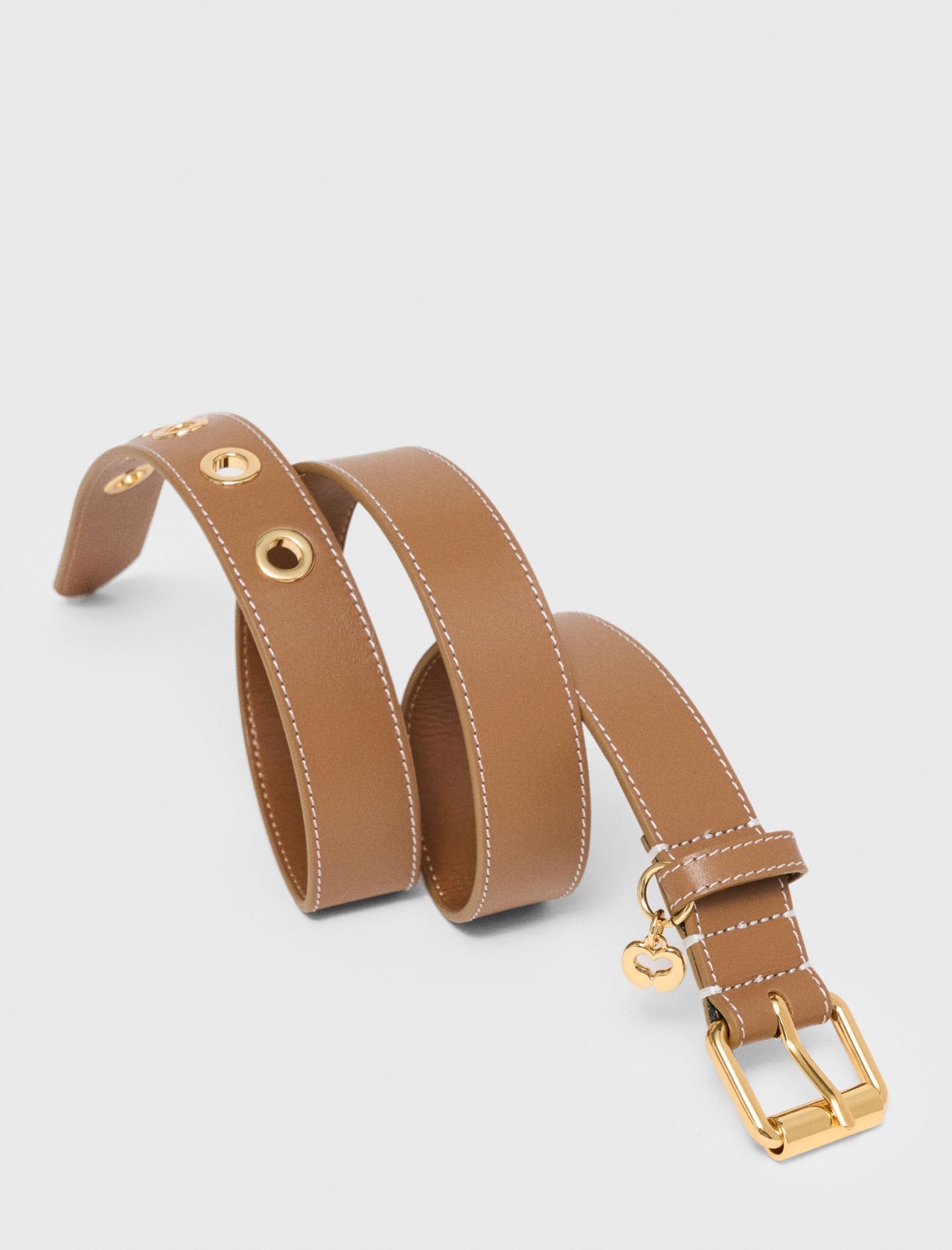 Leather belt with eyelets Moka