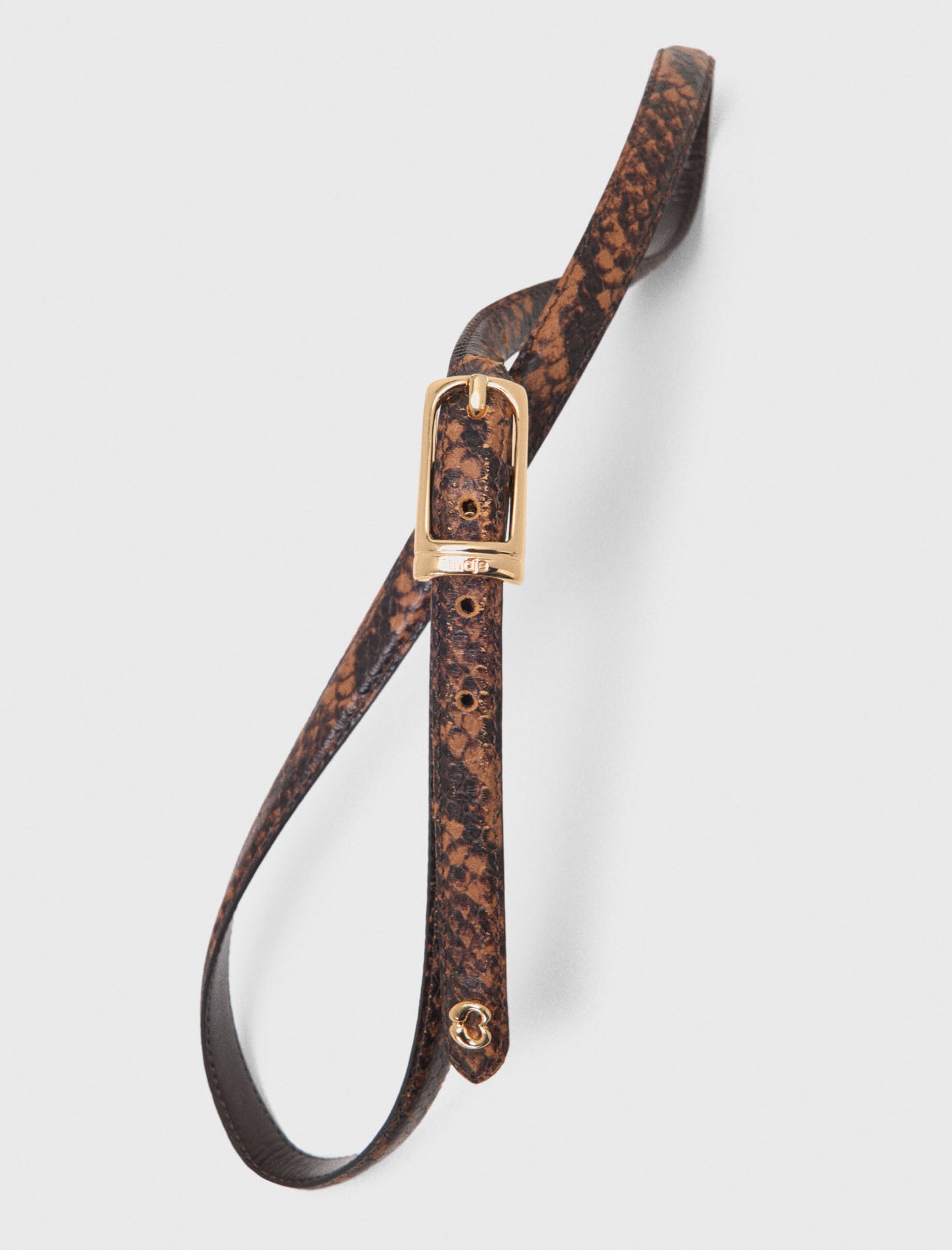 Slim embossed leather belt Brown Snake Print