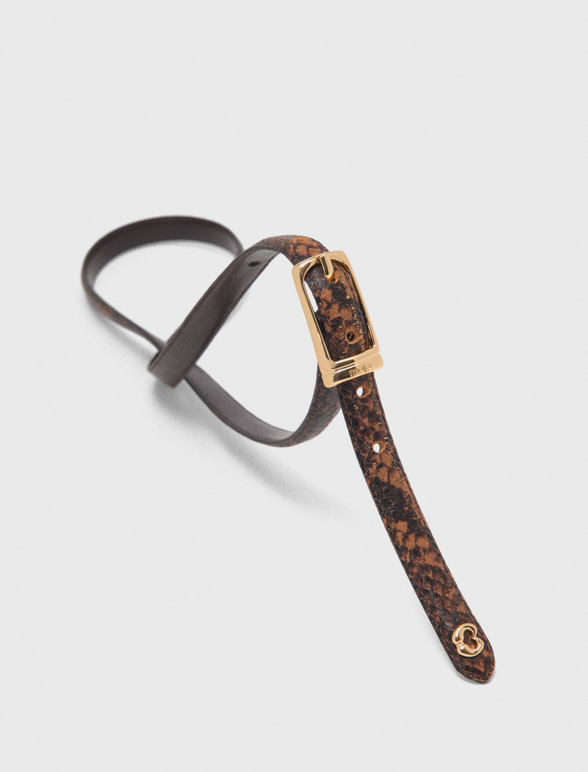 Slim embossed leather belt Brown Snake Print