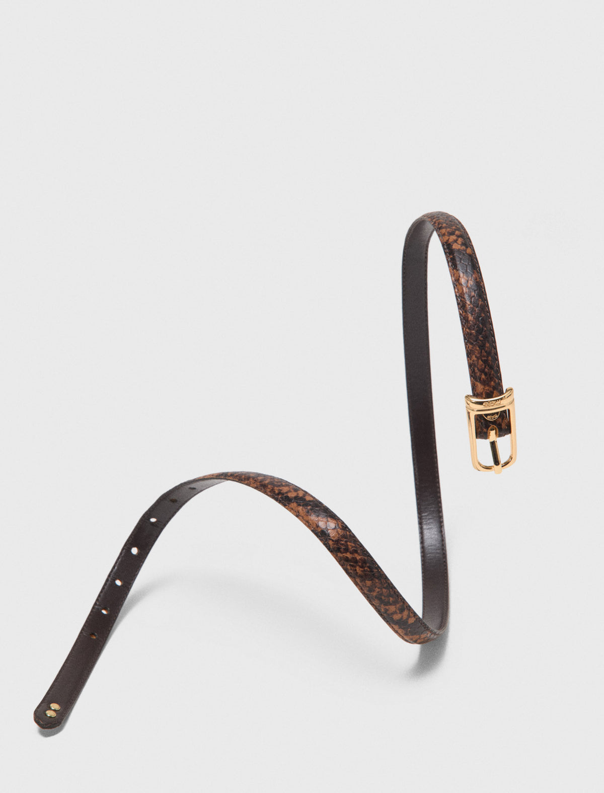 Slim embossed leather belt Brown Snake Print
