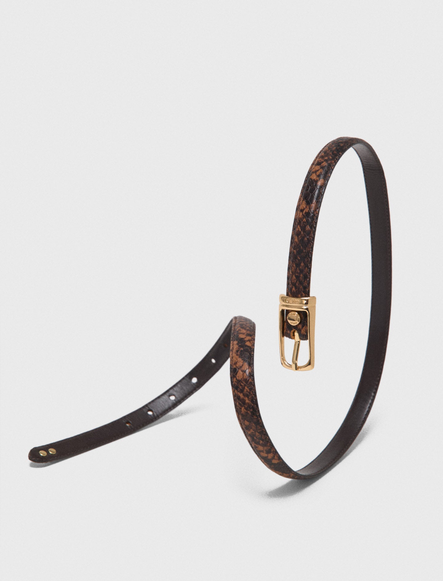 Slim embossed leather belt Brown Snake Print