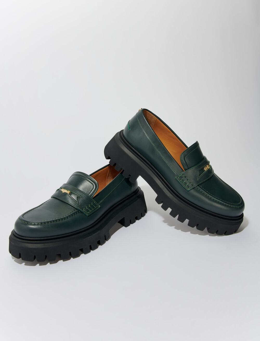 Bottle Green featured LEATHER PLATFORM LOAFERS