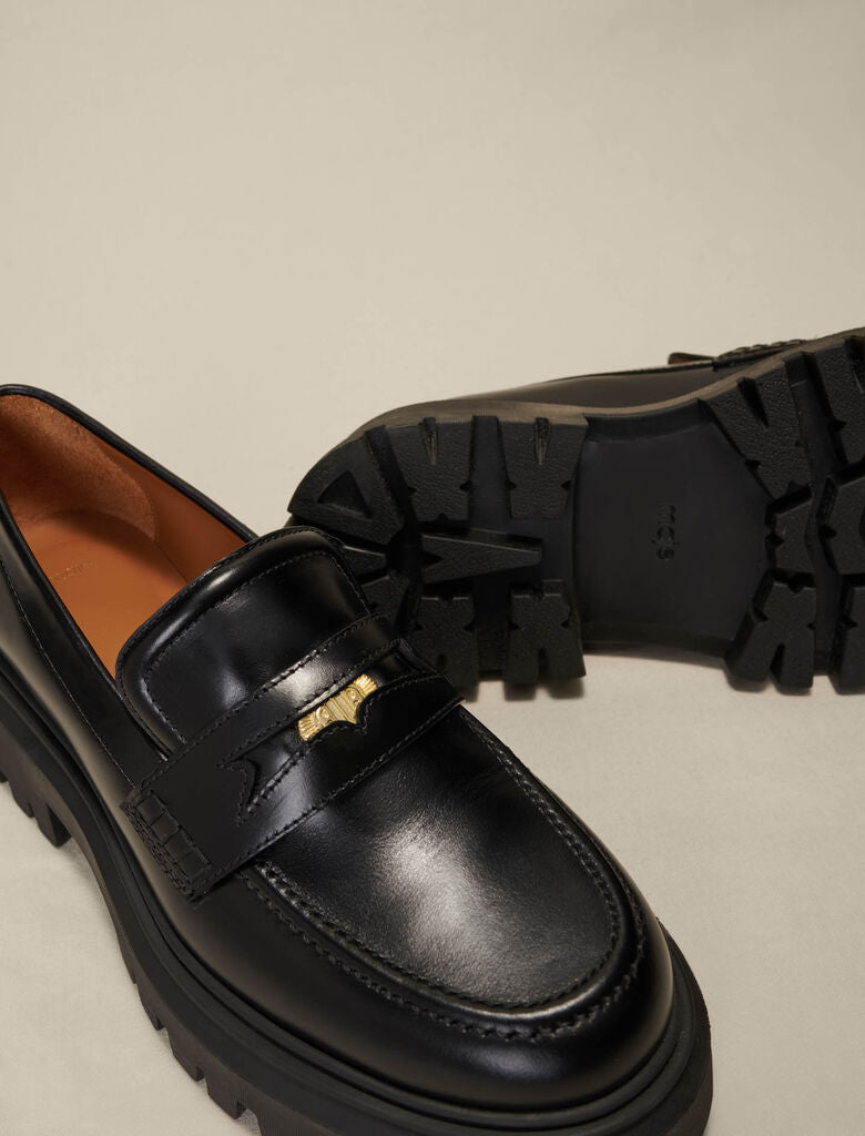 Leather platform loafers Black