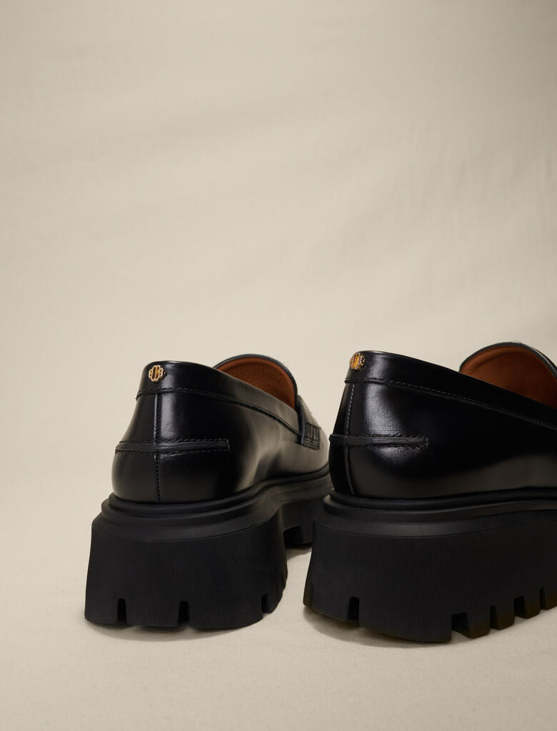 Black-Leather platform loafers