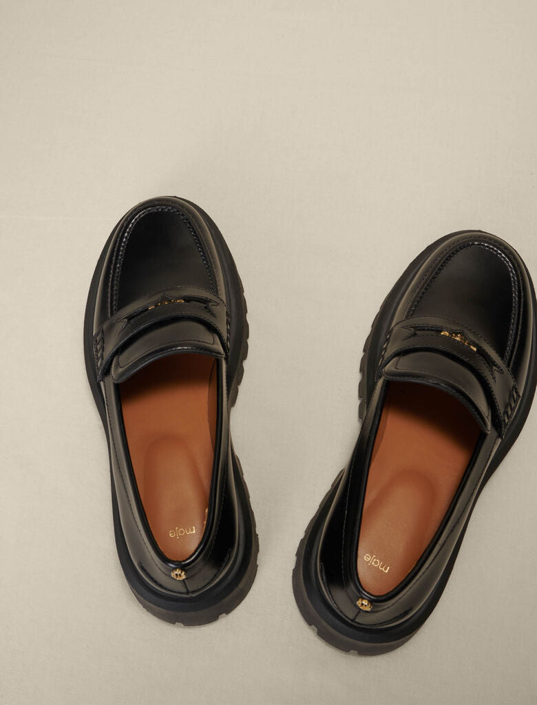 Leather platform loafers Black