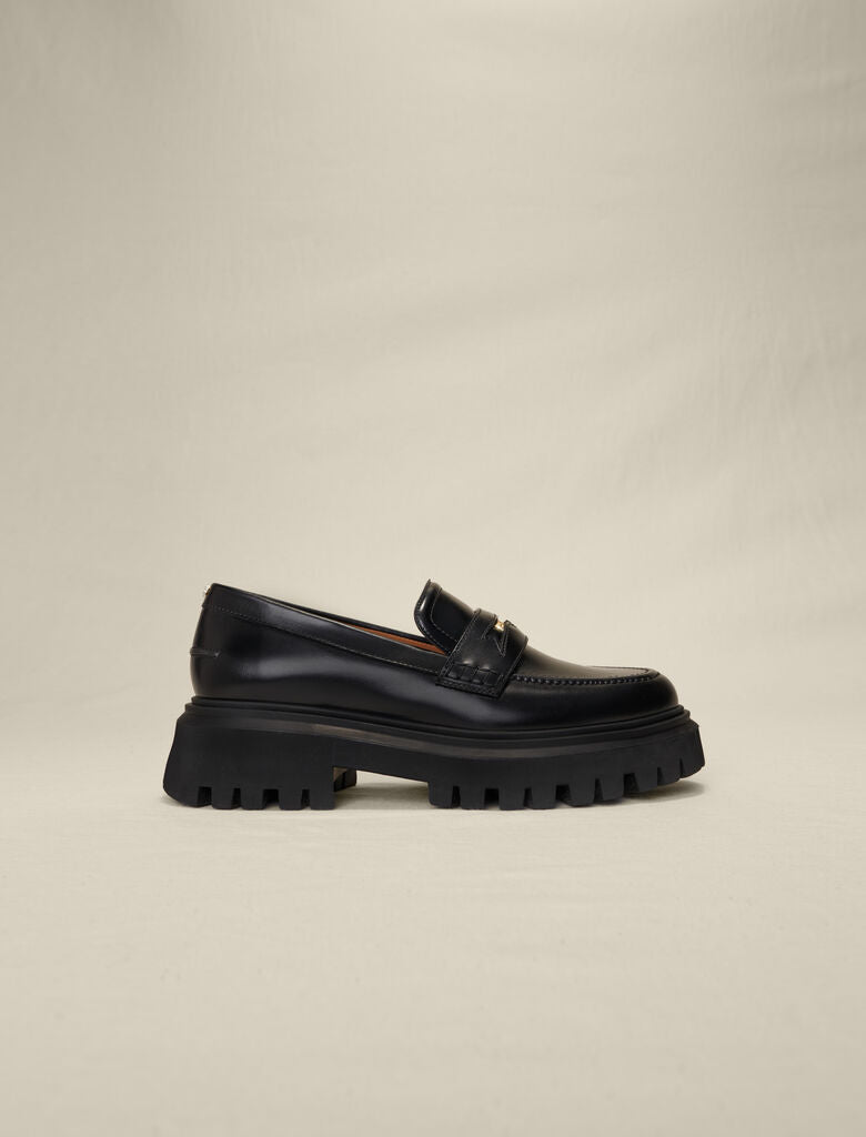 Black-Leather platform loafers