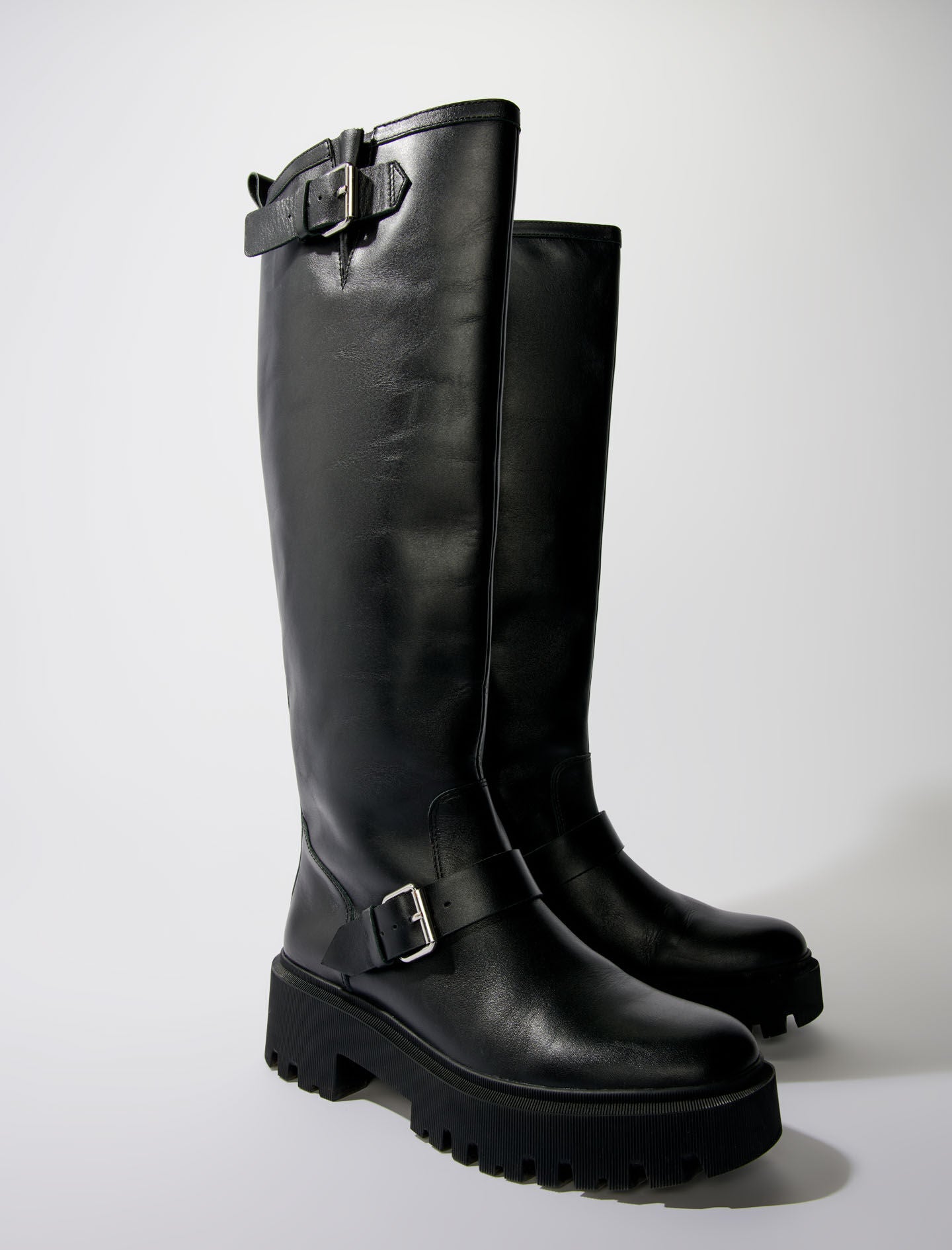 Black-biker boots in smooth leather