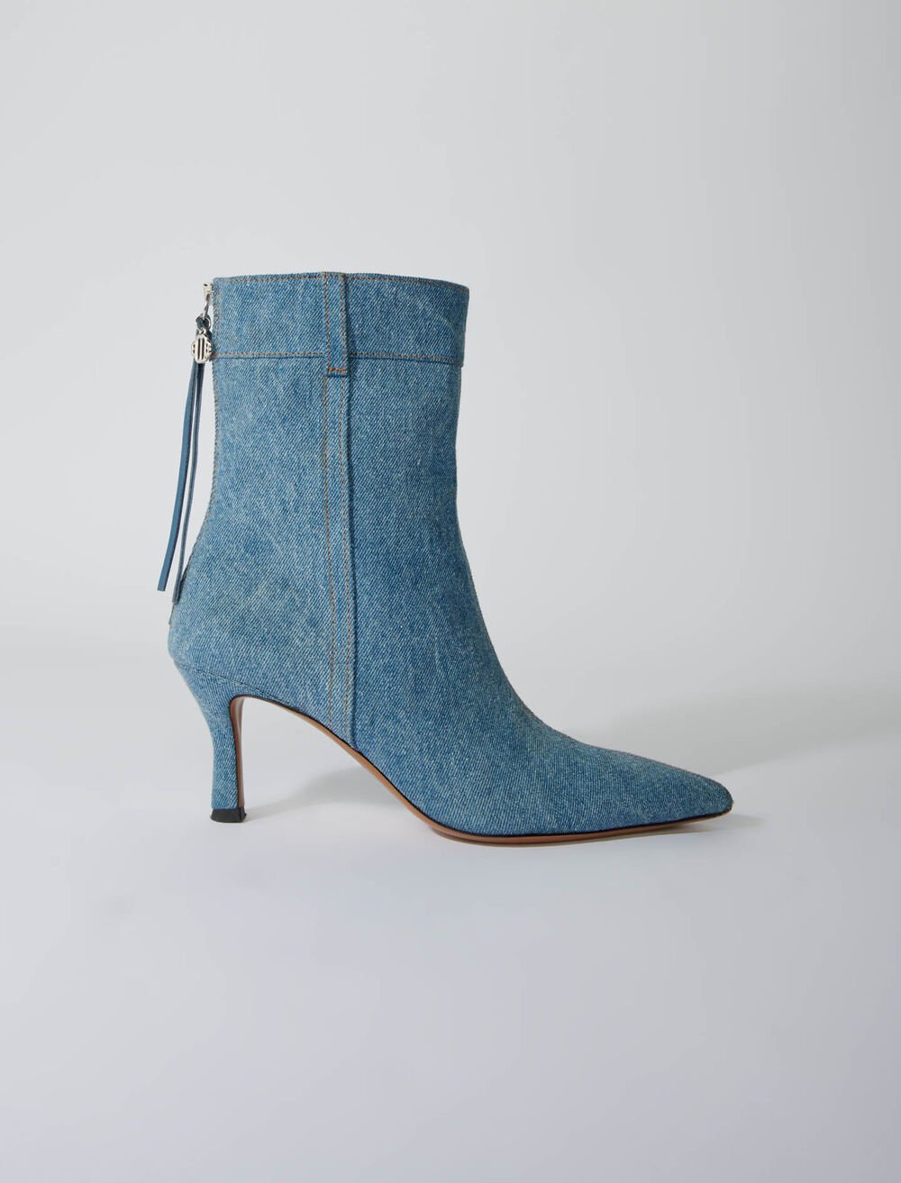Blue-featured-Denim Boots With Pointed Toe