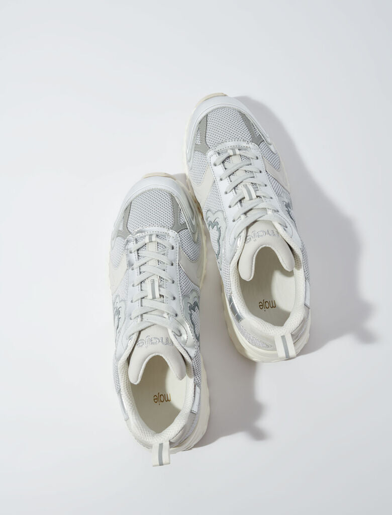 Silver-Bi-Material Sneakers