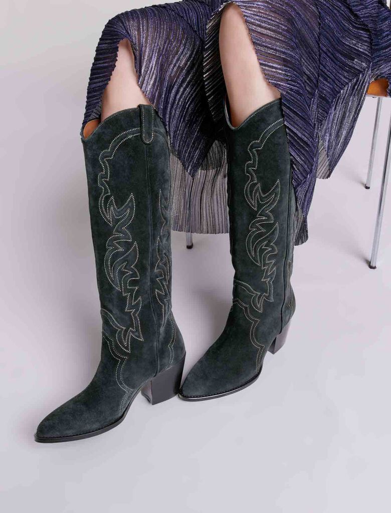 Off Black-High-leg cowboy boots
