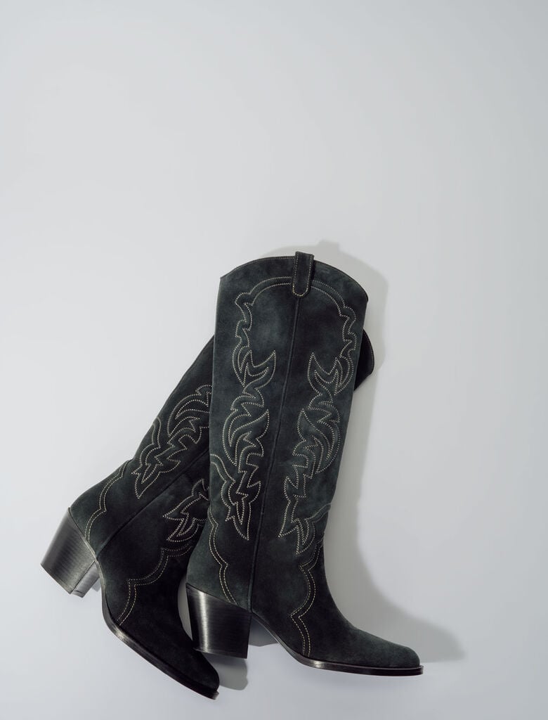 Off Black-High-leg cowboy boots