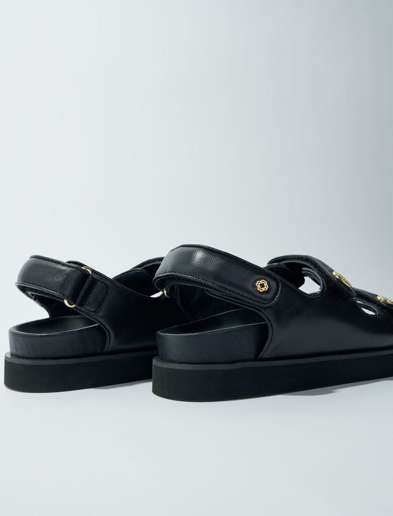 Black-Flat leather sandals