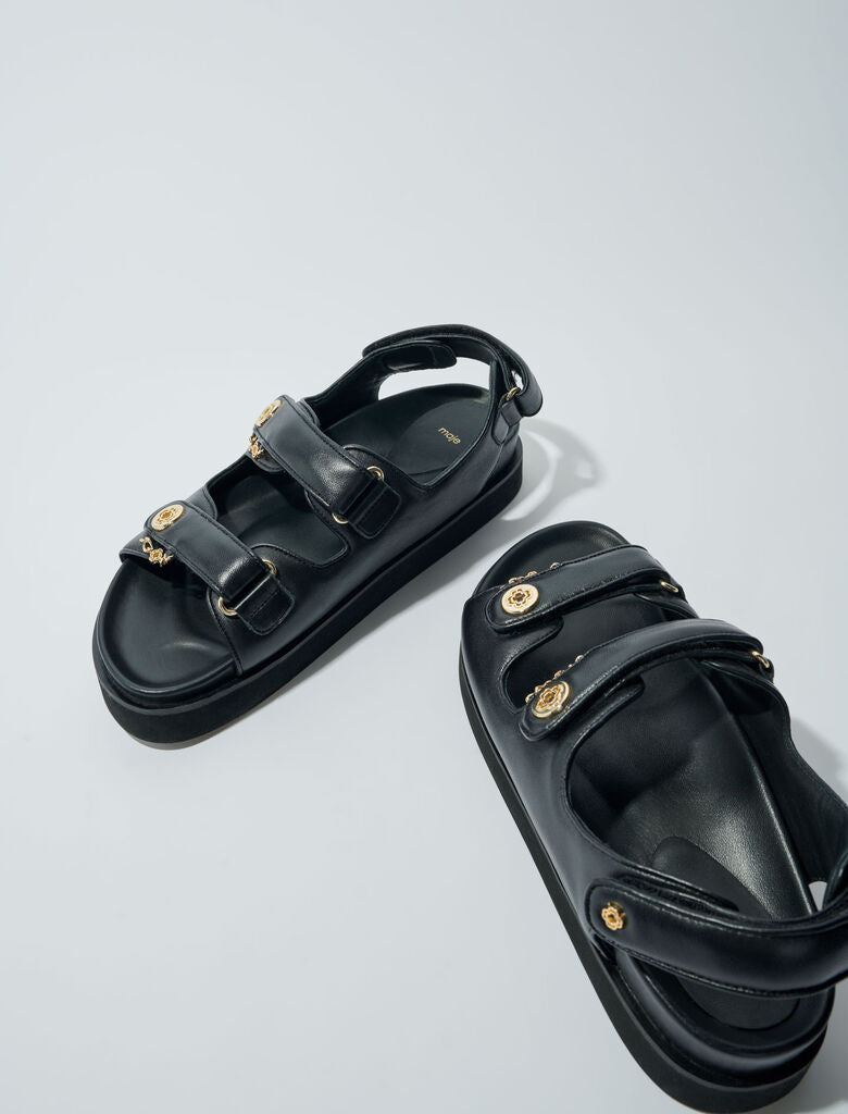 Black-Flat leather sandals