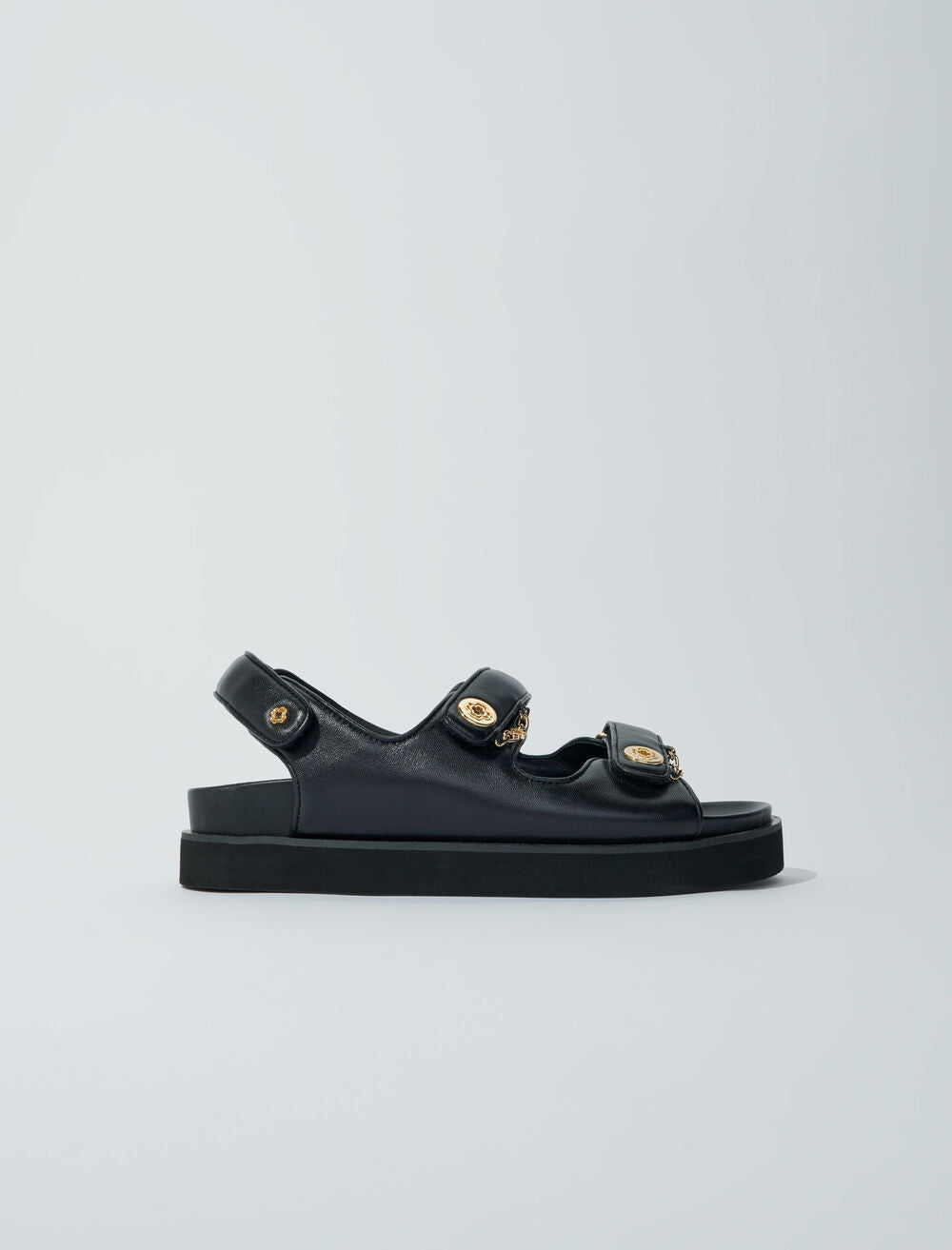Black-featured-Flat leather sandals