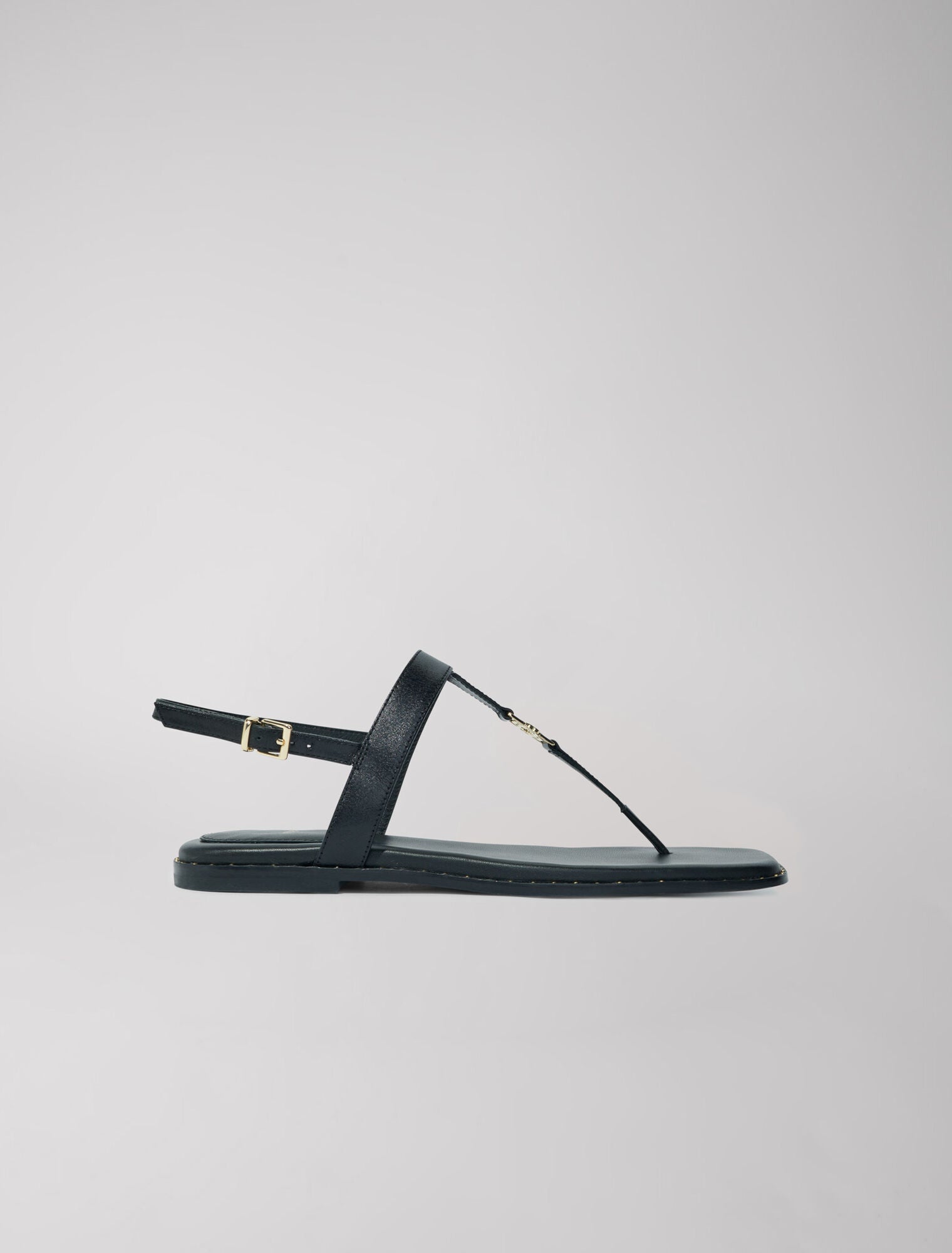 Black-featured-Flat leather strap sandals