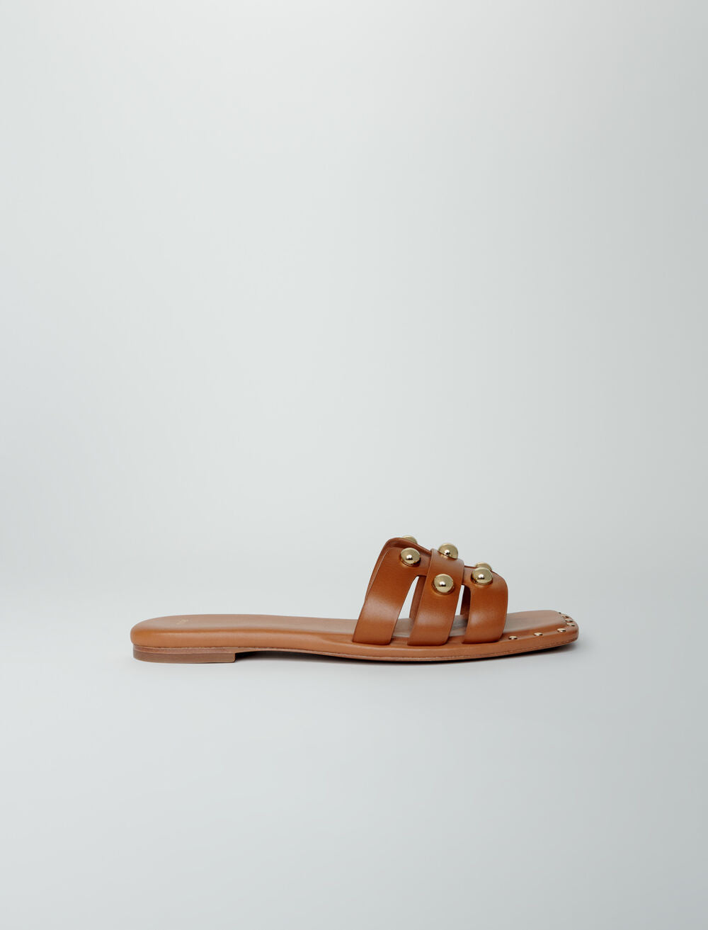 Camel-featured-Studded leather mules