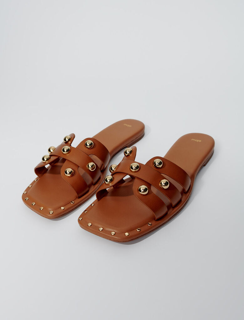 Camel-Studded leather mules