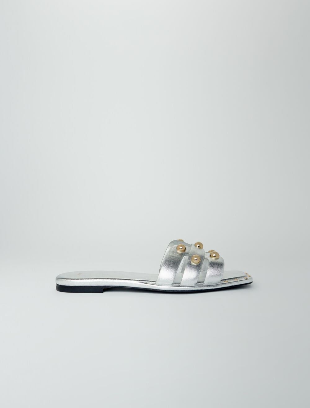Silver-featured-Studded leather mules