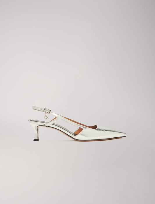 Silver featured-Silver leather strappy heels