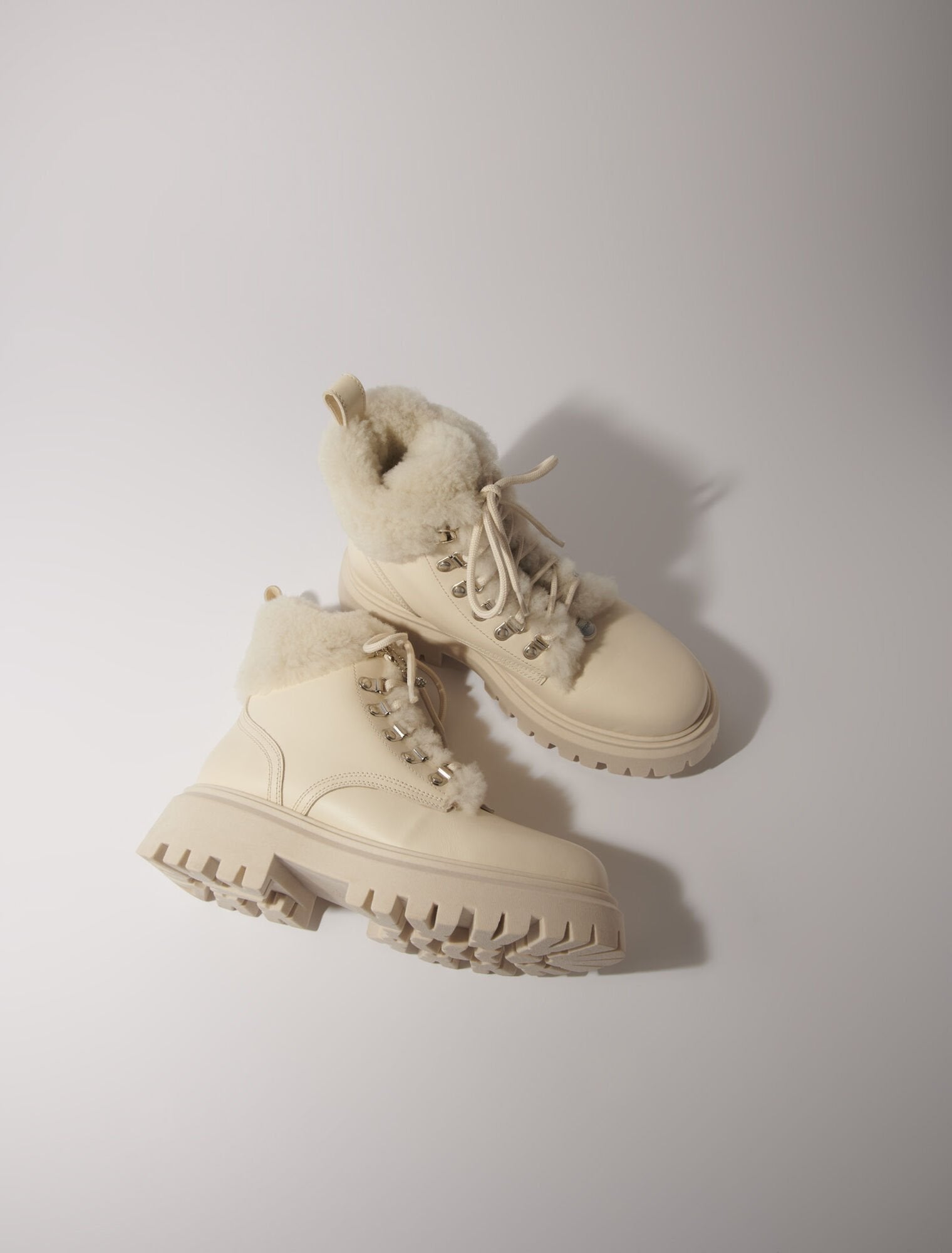 Ecru Chunky faux fur boots