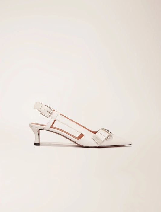White-Double Buckle Slingback Pump