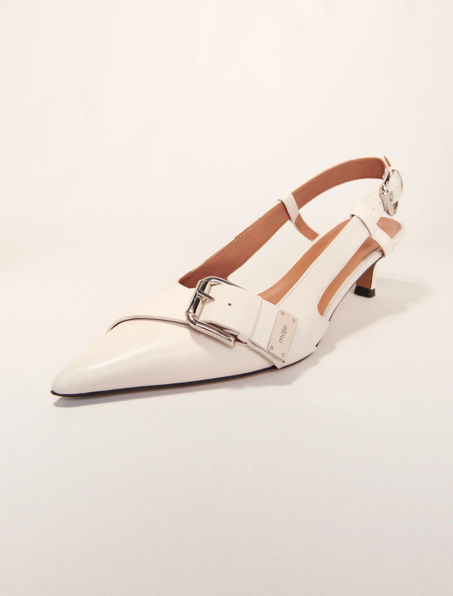 White-Double Buckle Slingback Pump