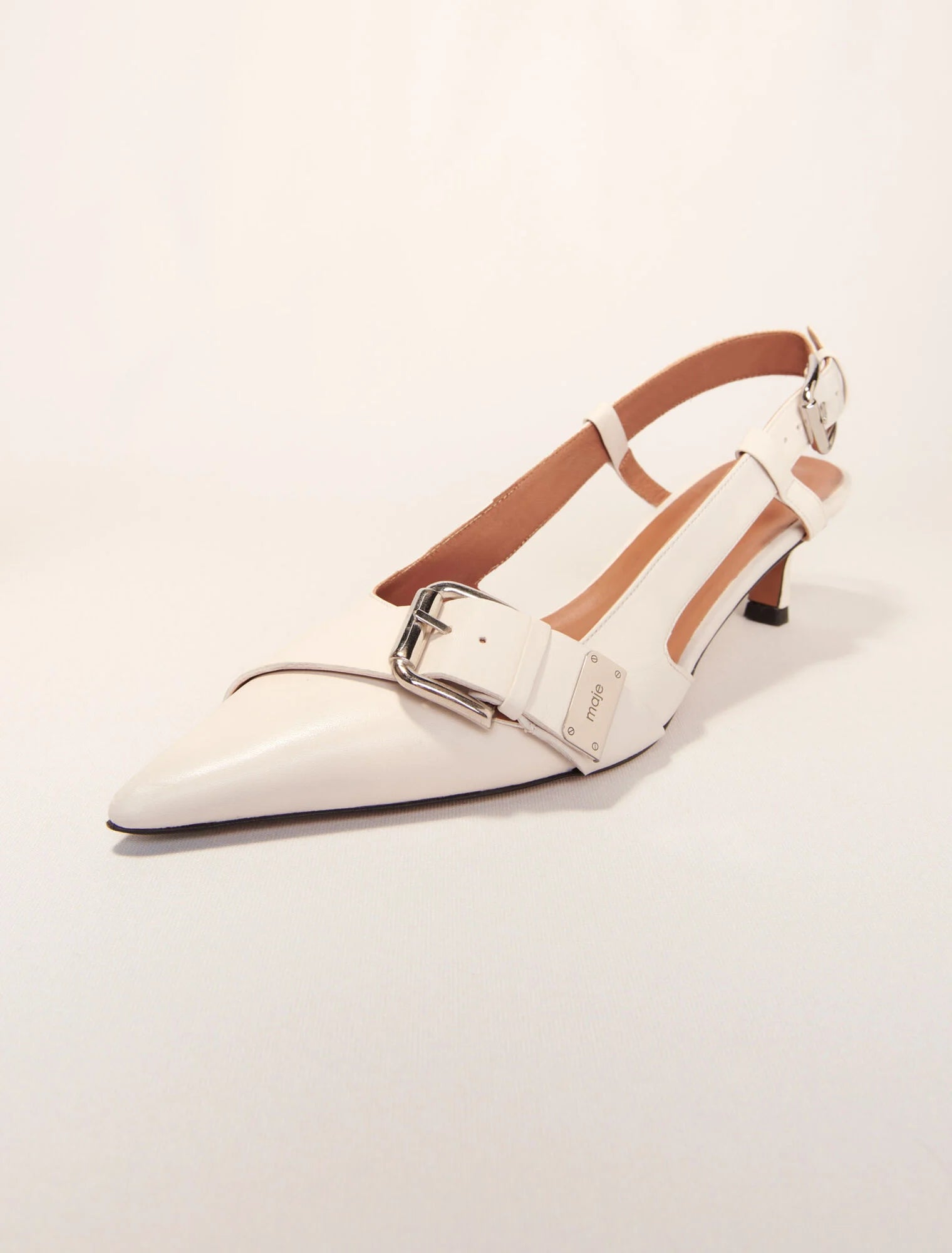 White-Double Buckle Slingback Pump