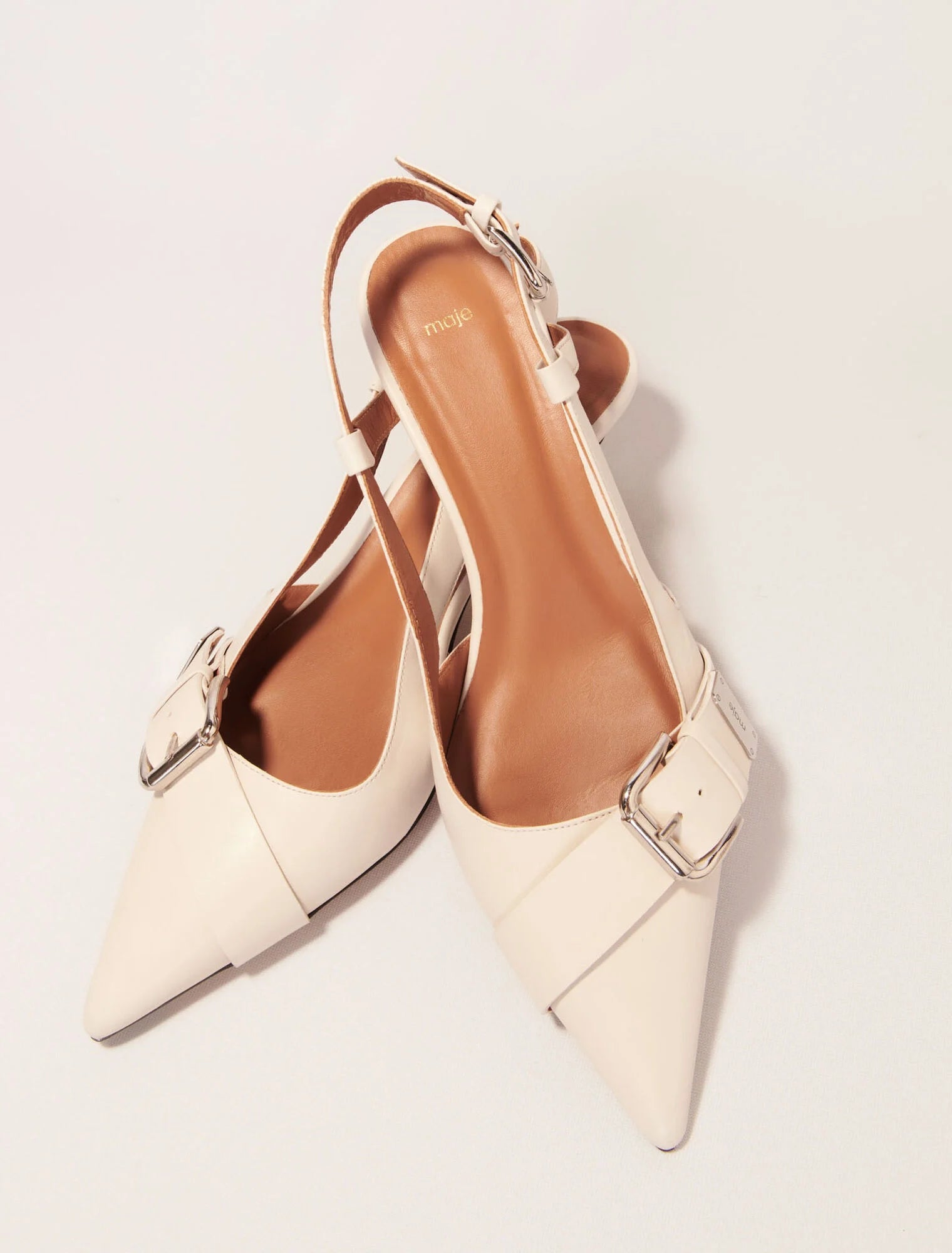 White-Double Buckle Slingback Pump