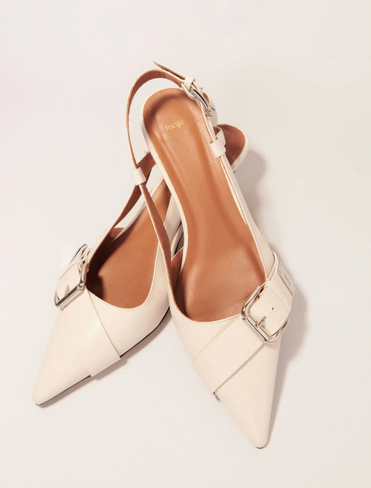 White-Double Buckle Slingback Pump