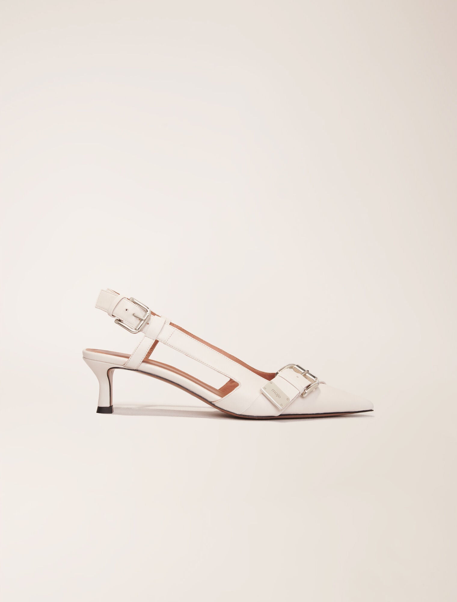 White-featured-Double Buckle Slingback Pump
