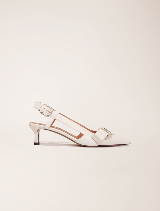 White-featured-Double Buckle Slingback Pump