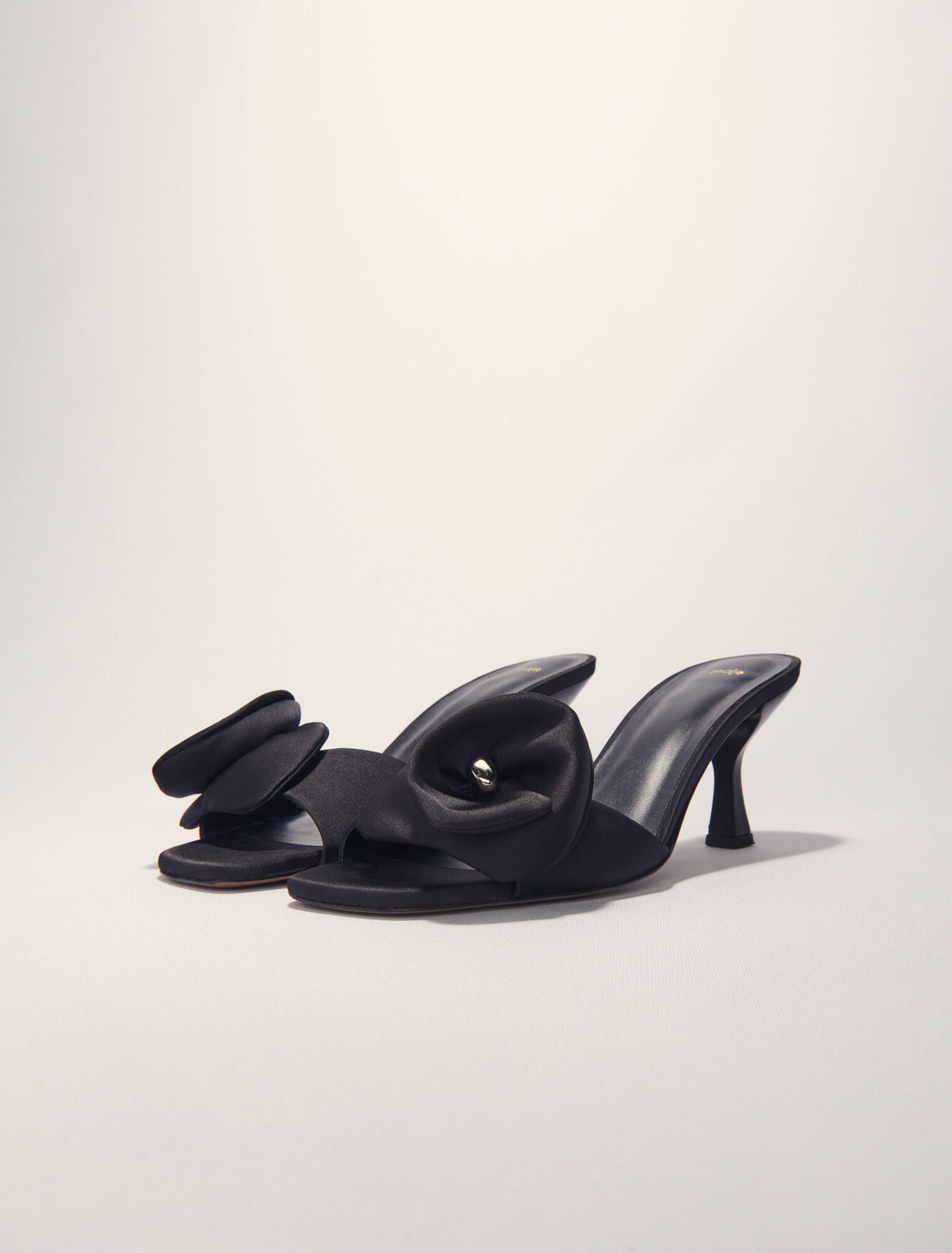 Black-Textile Mules With Satin Flower