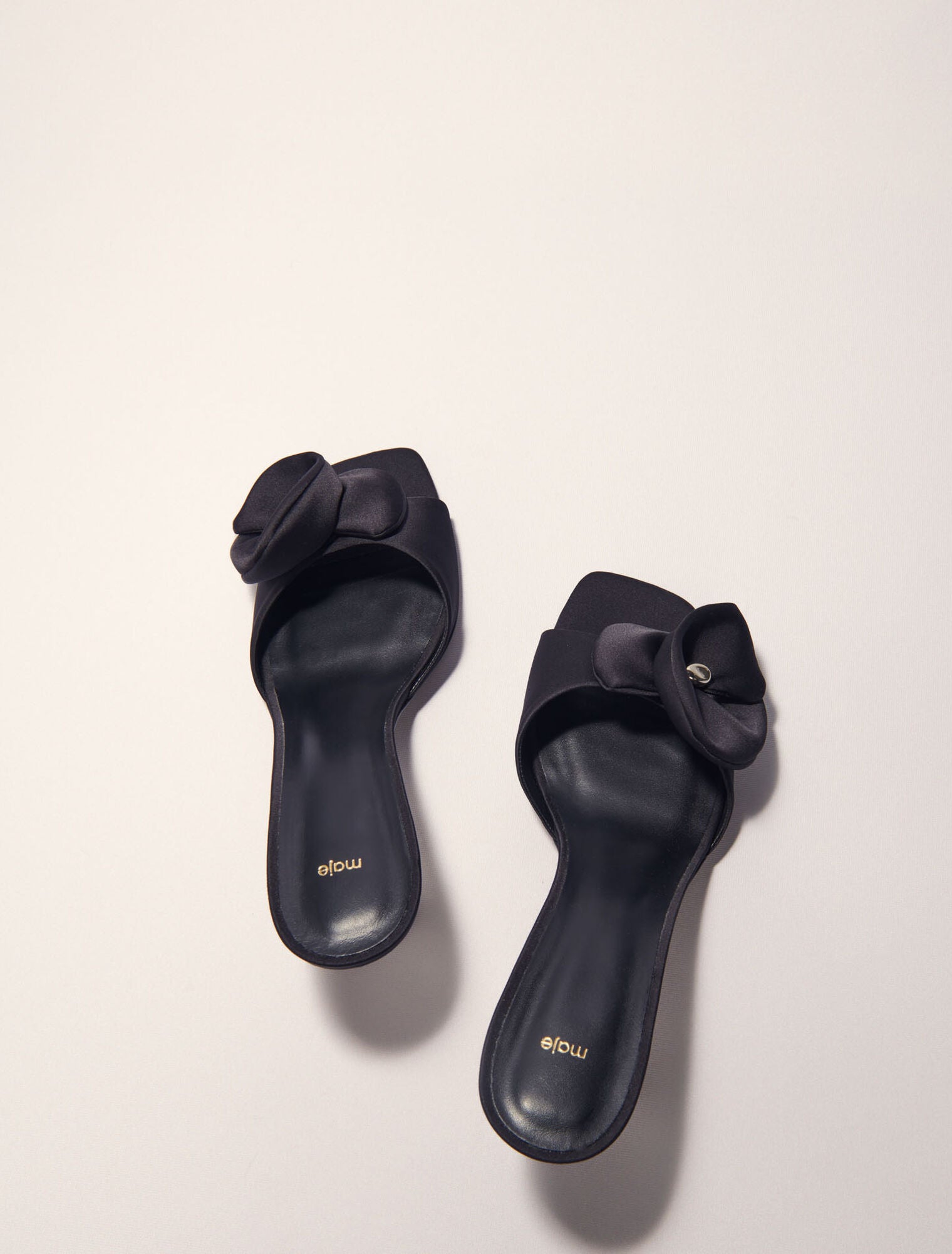 Black-Textile Mules With Satin Flower