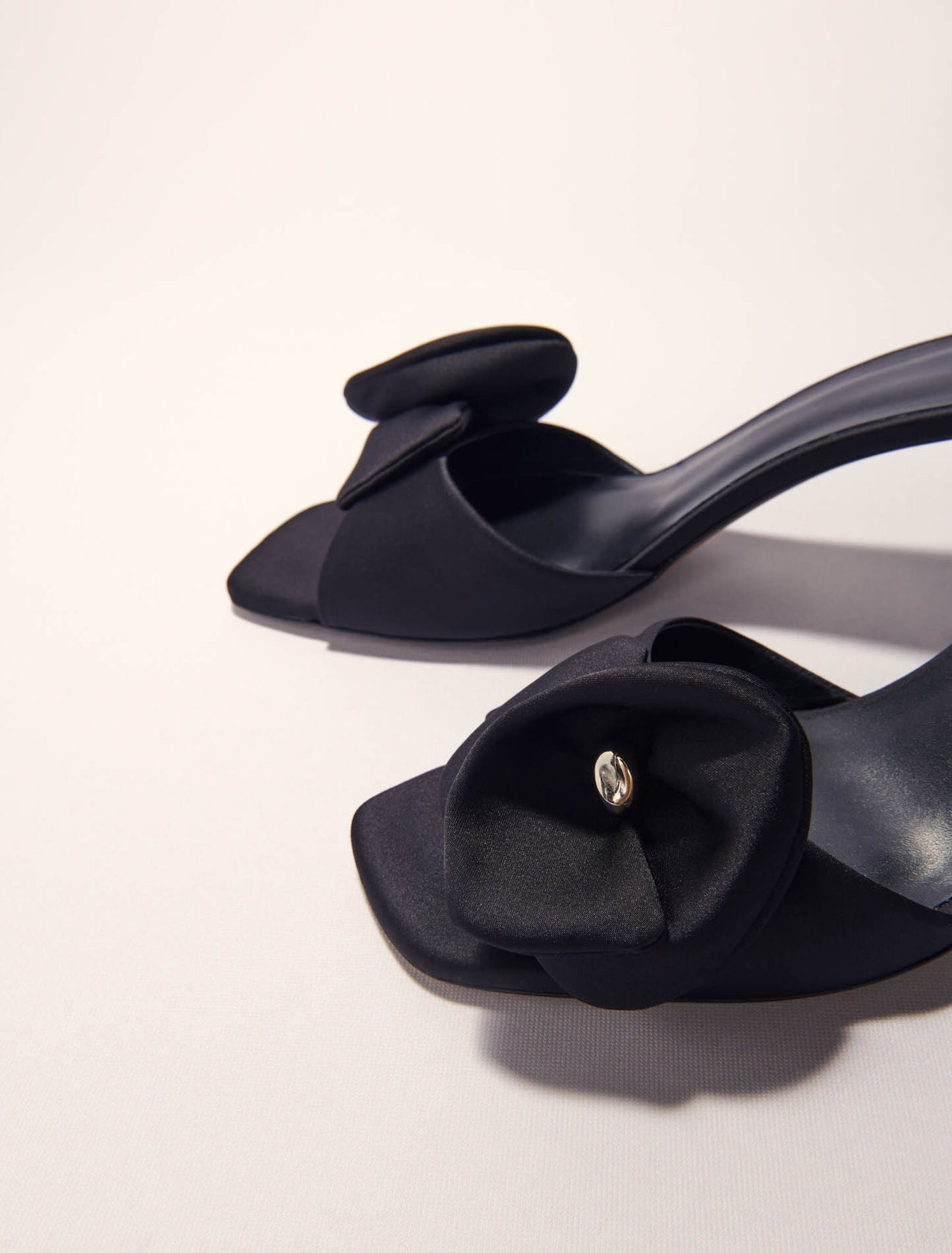 Black-Textile Mules With Satin Flower