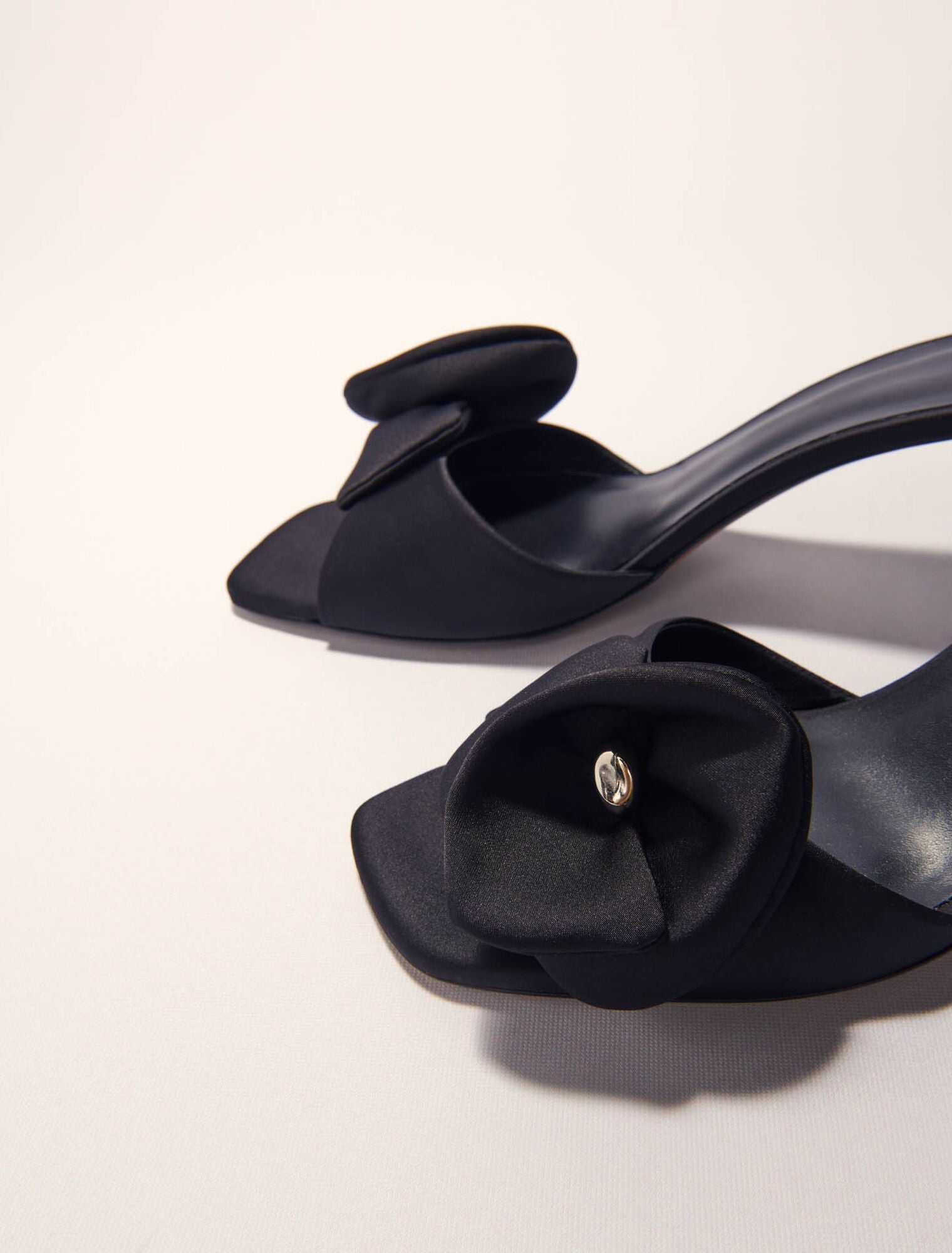 Black-Textile Mules With Satin Flower