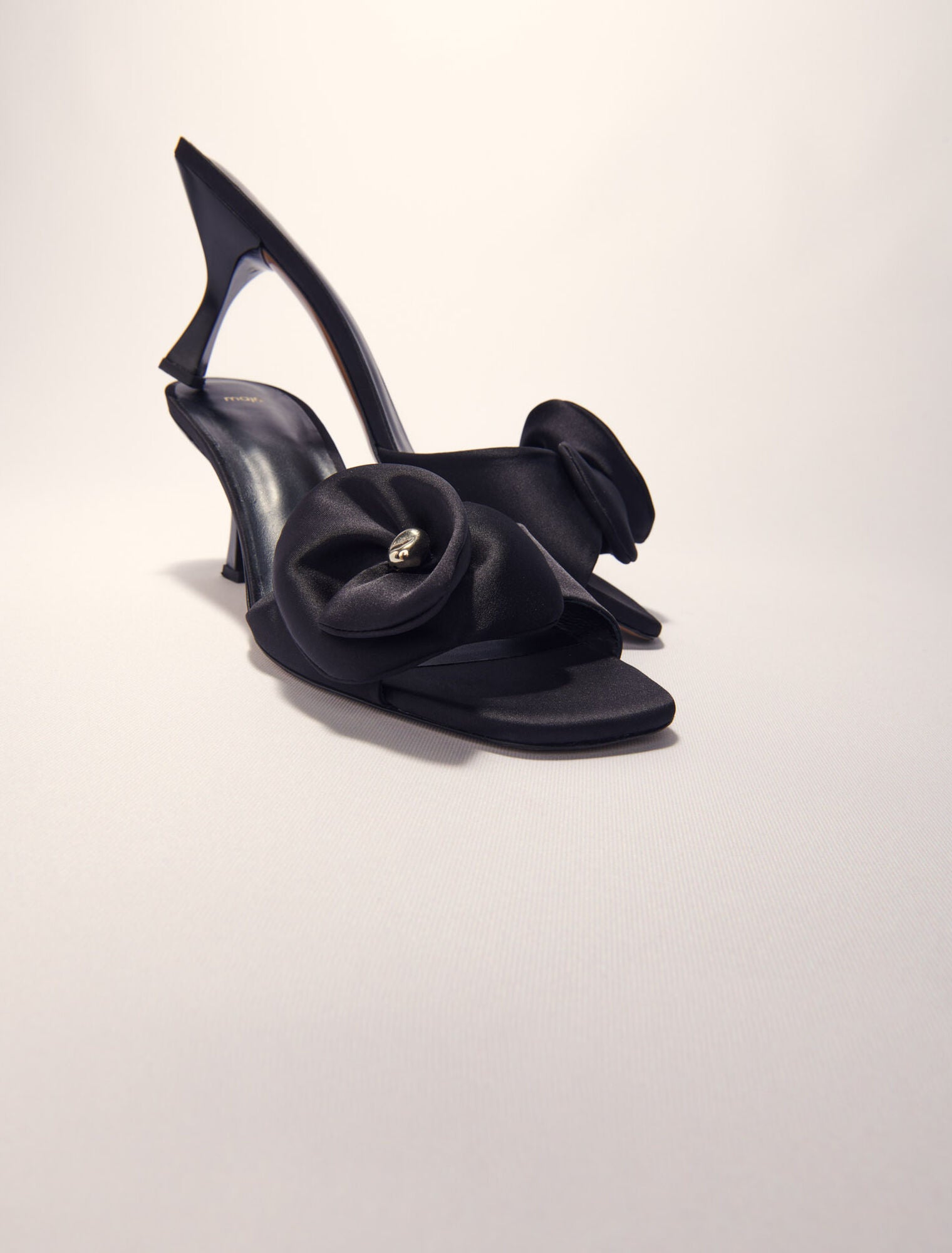 Black-Textile Mules With Satin Flower