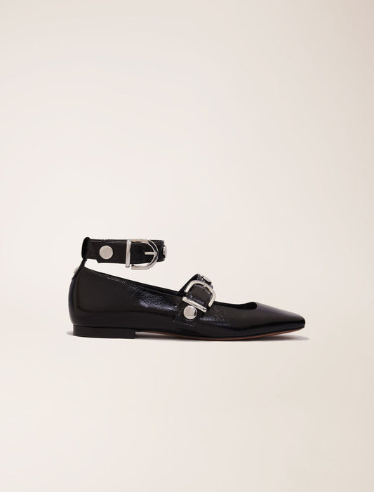 Black-featured-Studded leather Mary Jane pumps