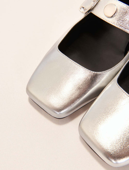 Silver-Metallic leather mary janes