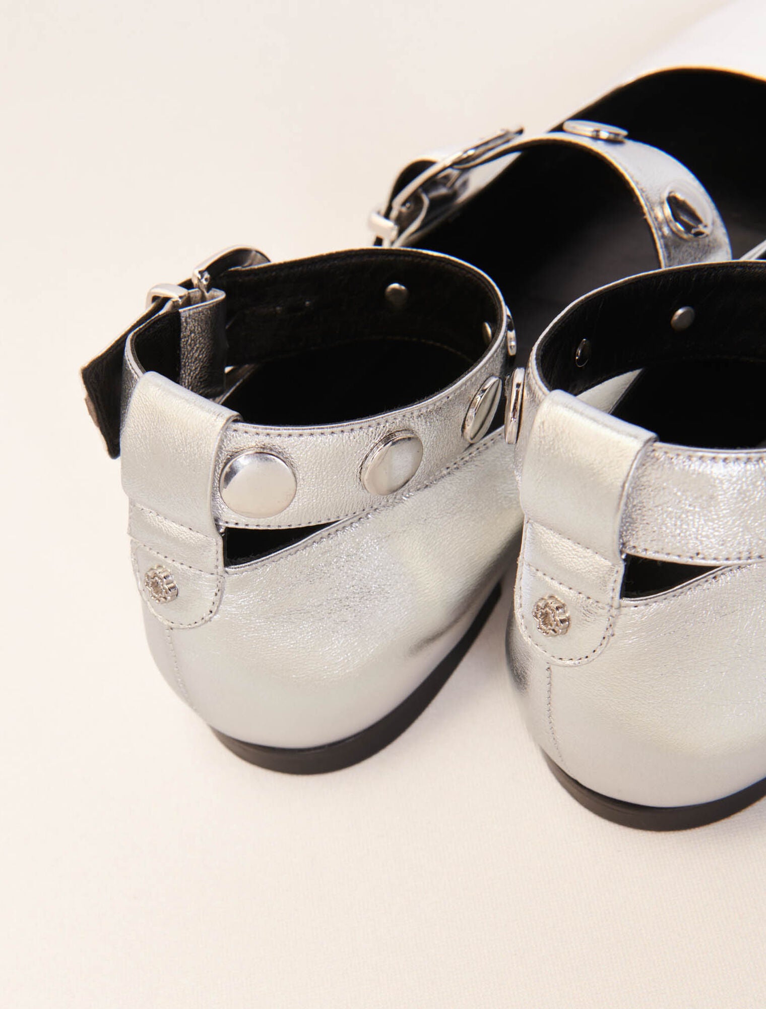 Silver-Metallic leather mary janes