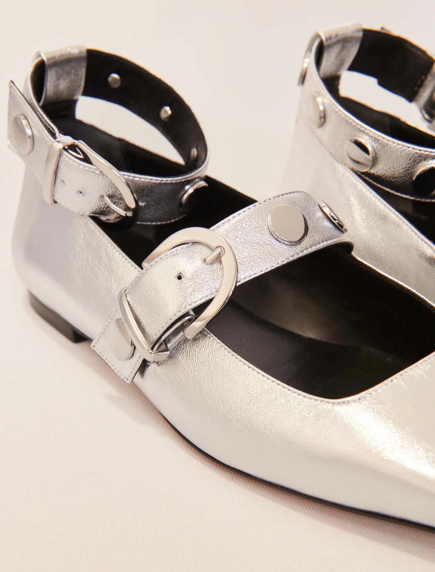 Silver-Metallic leather mary janes