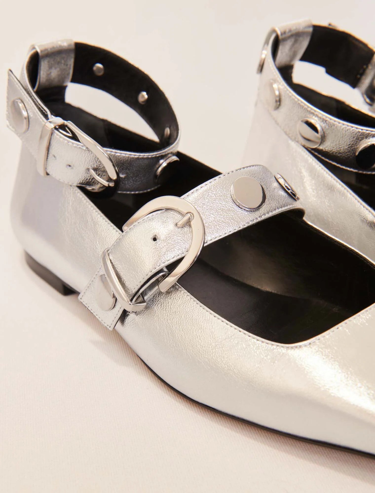 Silver-Metallic leather mary janes