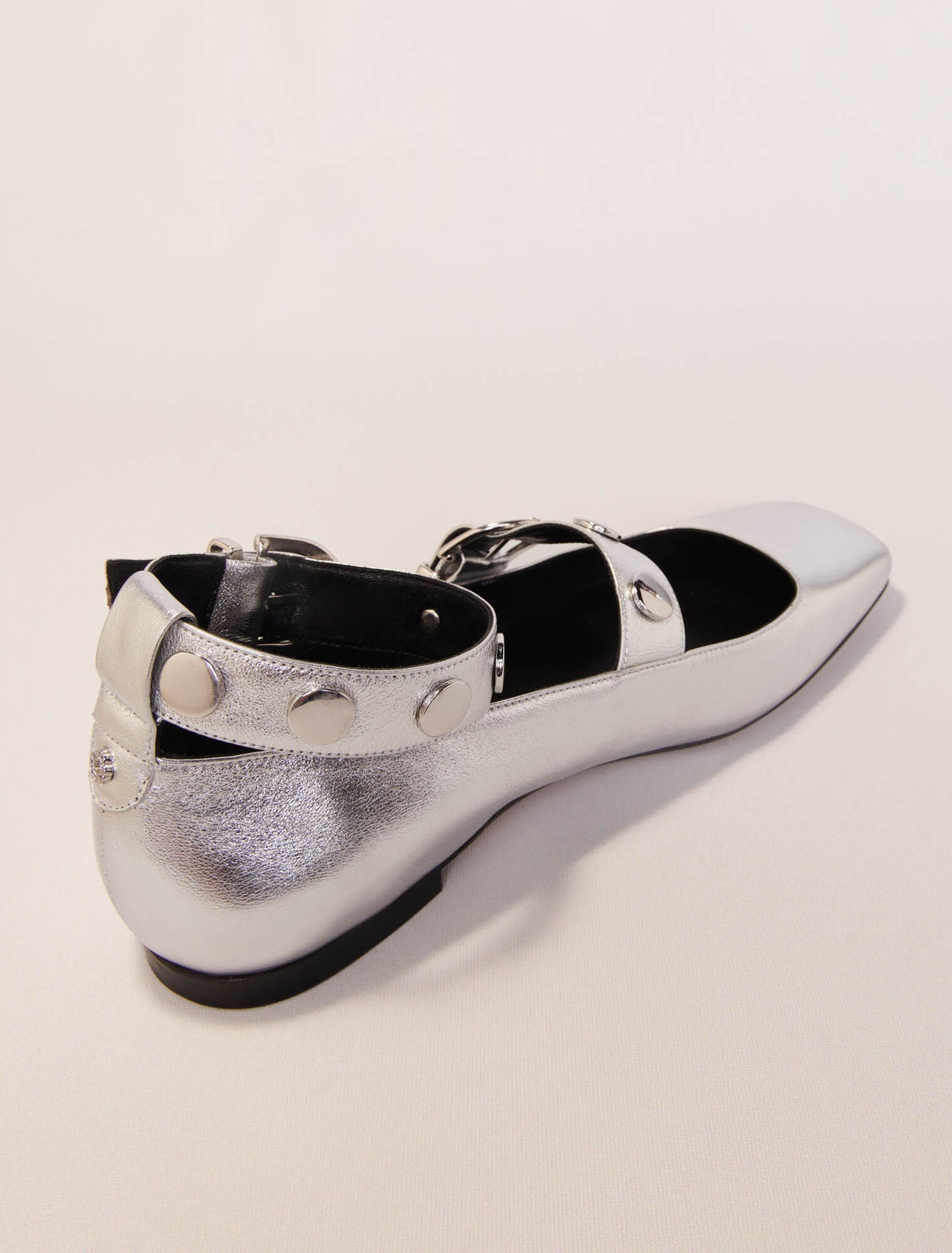 Silver-Metallic leather mary janes