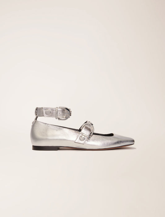 Silver-Metallic leather mary janes