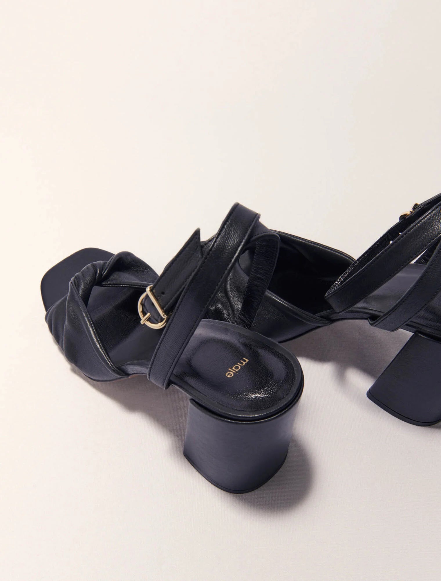 Black-Plain leather sandals with heels